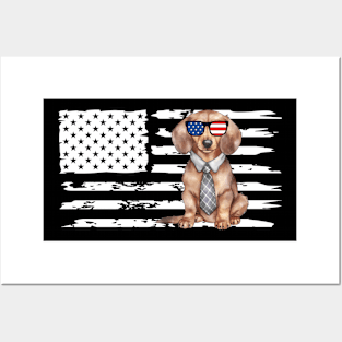 Dachshund Weiner Dog 4th of July US American Flag Patriotic Posters and Art